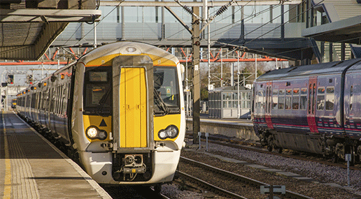 A photo of a train at a train station