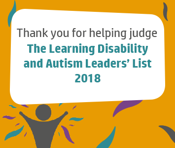 Leaders' list graphic that reads "Thank you for helping judge the learning disability and autism leaders' list 2018"